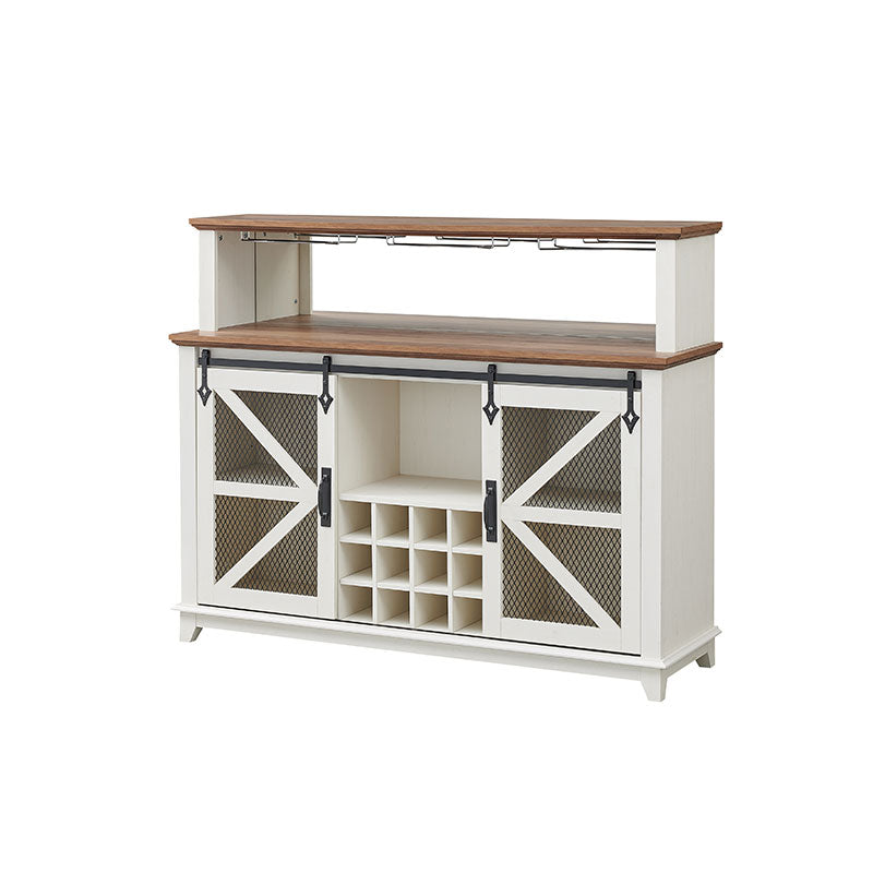 OKD Farmhouse Coffee Bar Cabinet with LED Lights, 55 inch Sideboard Buffet Table With Sliding Barn Door
