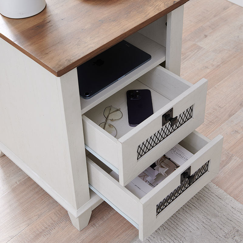 OKD  Farmhouse 2 Drawers Nightstand with Charging Station and Open Cubby