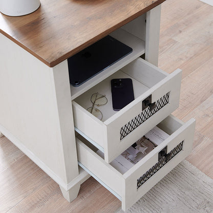 OKD  Farmhouse 2 Drawers Nightstand with Charging Station and Open Cubby